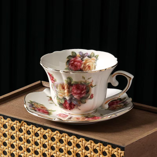 Filiżanka porcelanowa vintage angielska róże złoty brzeg